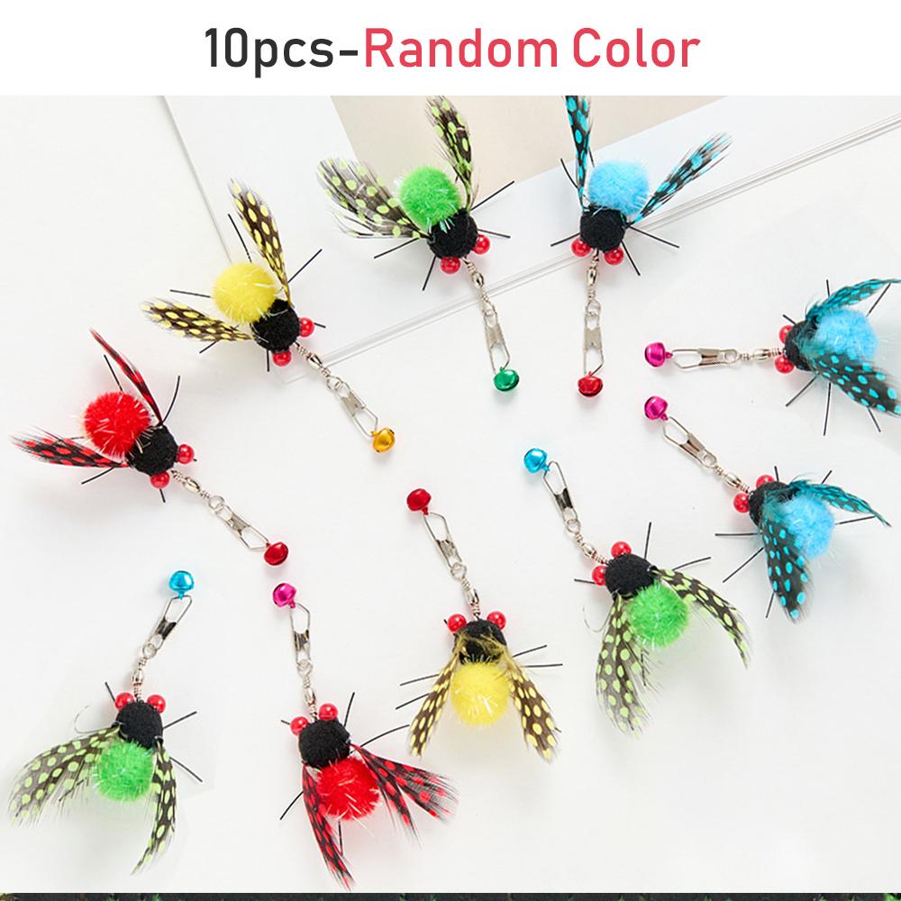 10pcs Mix Simulated Insect Cat Teaser Stick For Changing Heads Cat Toy Interactive Feather Pet Toy