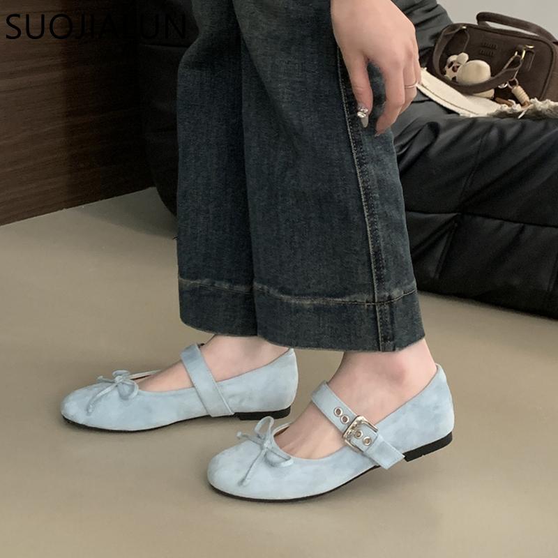 Fashion SUOJIALUN 2025 New Brand Women Flat Shoes Fashion Round Toe Ladies Elegant Ladies Mary Jane Shoes Soft Flat Heel Dress Boat Shoe
