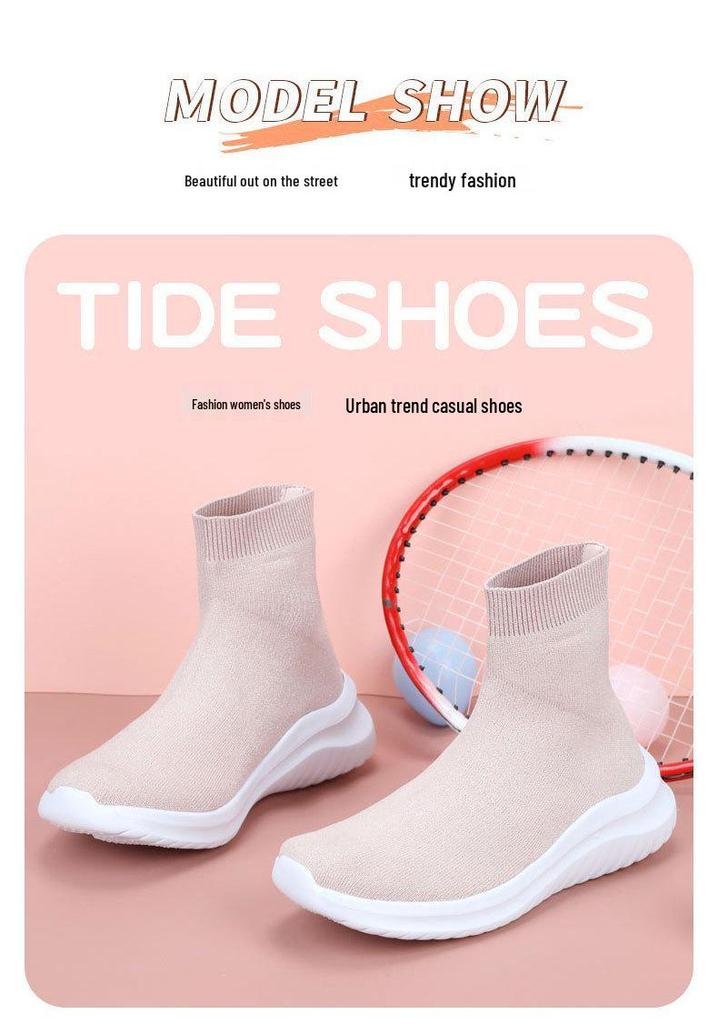 Spring & Autumn Flyknit High-Top Socks Shoes for Women & Men - Elastic Casual Short Boots
