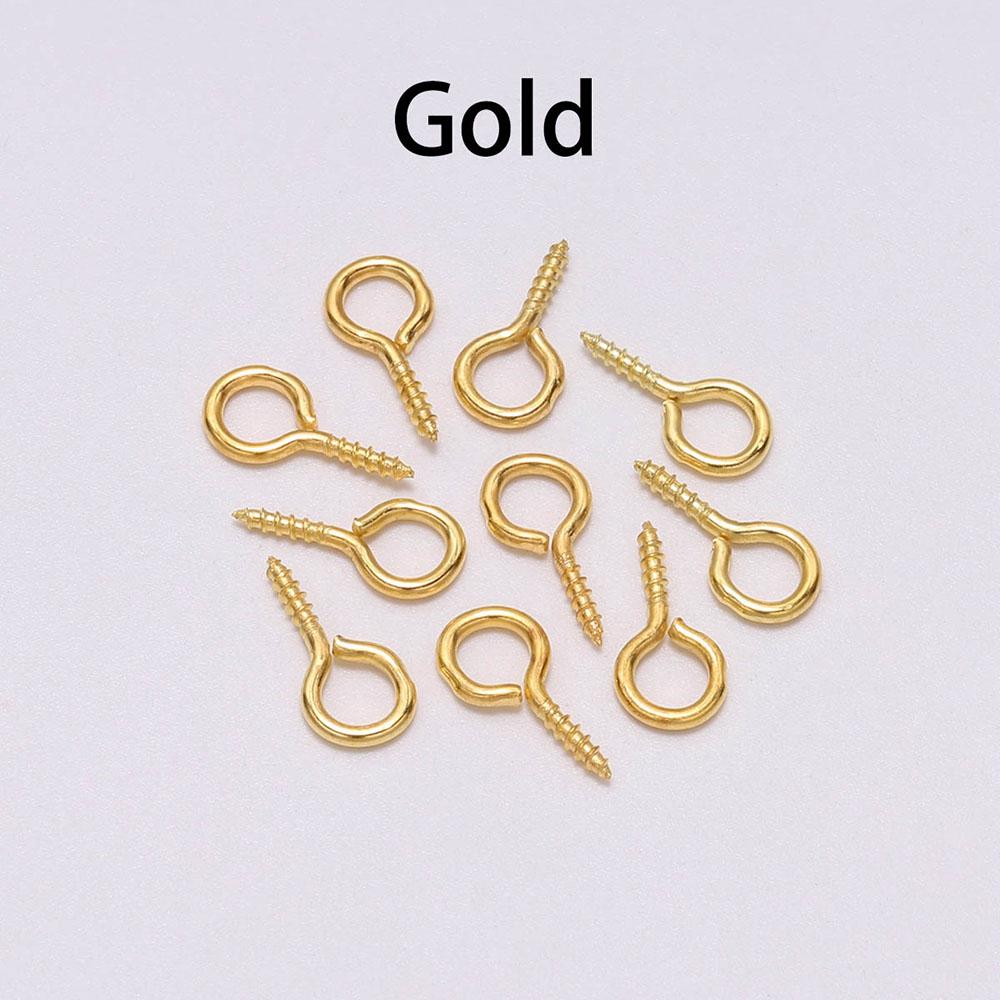 200Pcs Small Tiny Mini Eye Pins Eyepins Hooks Eyelets Screw Threaded Gold Color Clasps Hooks Findings for DIY Jewelry Making