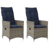VidaXL Set of 2 Reclining Garden Chairs with Cushions In Grey Wicker 365649