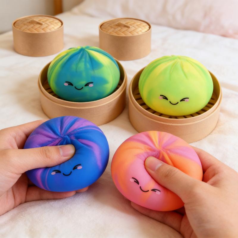 Rainbow Dumpling Squishy Toy 1 Set Bamboo Fidget Ball Kit For Office Desk Kids Stress Reliever Home Decor