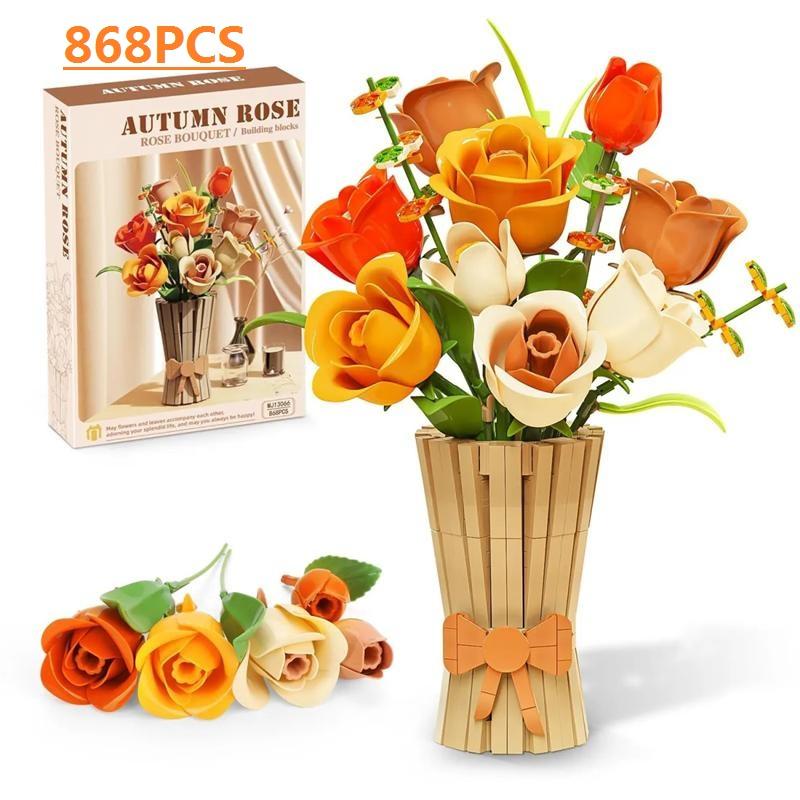 Plastic Blocks Simulation Flowers Building Bricks Eternal Plant Preserved Rose Artificial Bamboo Adult Toy Mom Gift Girl Present