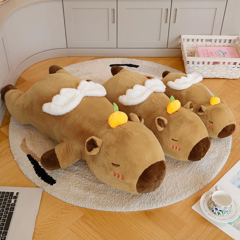 Favorite Toy Unisex Kids Brown 60-100Cm Kawaii Kapibala Plush Toy Capybara With Wings Animal Soft Stuffed Toy Cute Big Capibala Doll Kids's Pillow Travel Gift