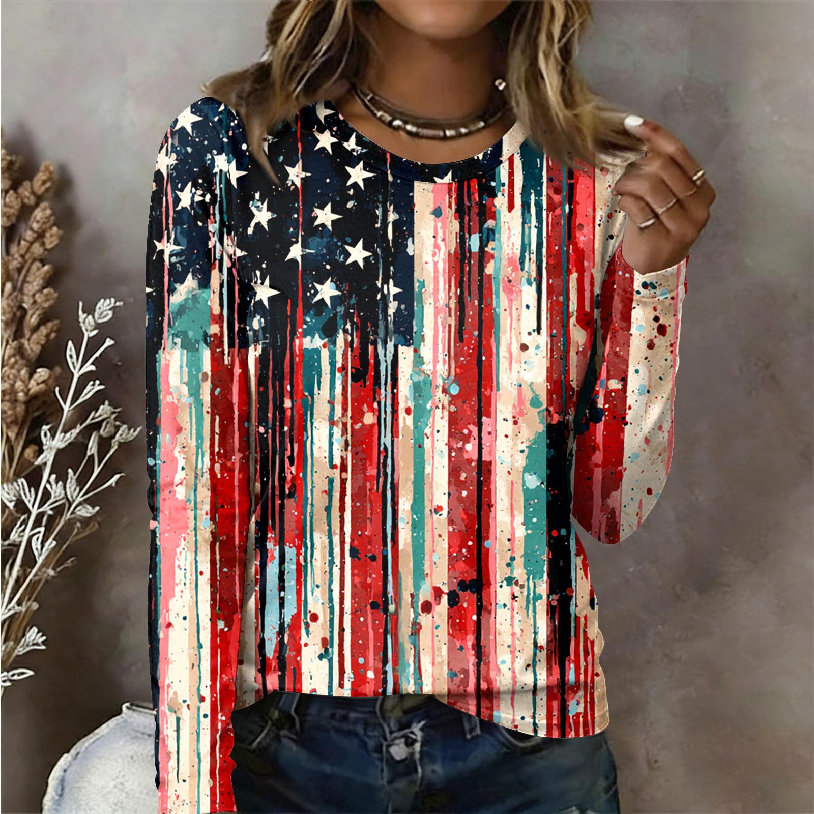 

Women s Long Sleeved Shirt Women s Casual Round Neck Long Sleeve Printed Top XL винний