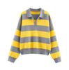 Pull Polo Rayé Tricoté Color Block pour Femme Automne