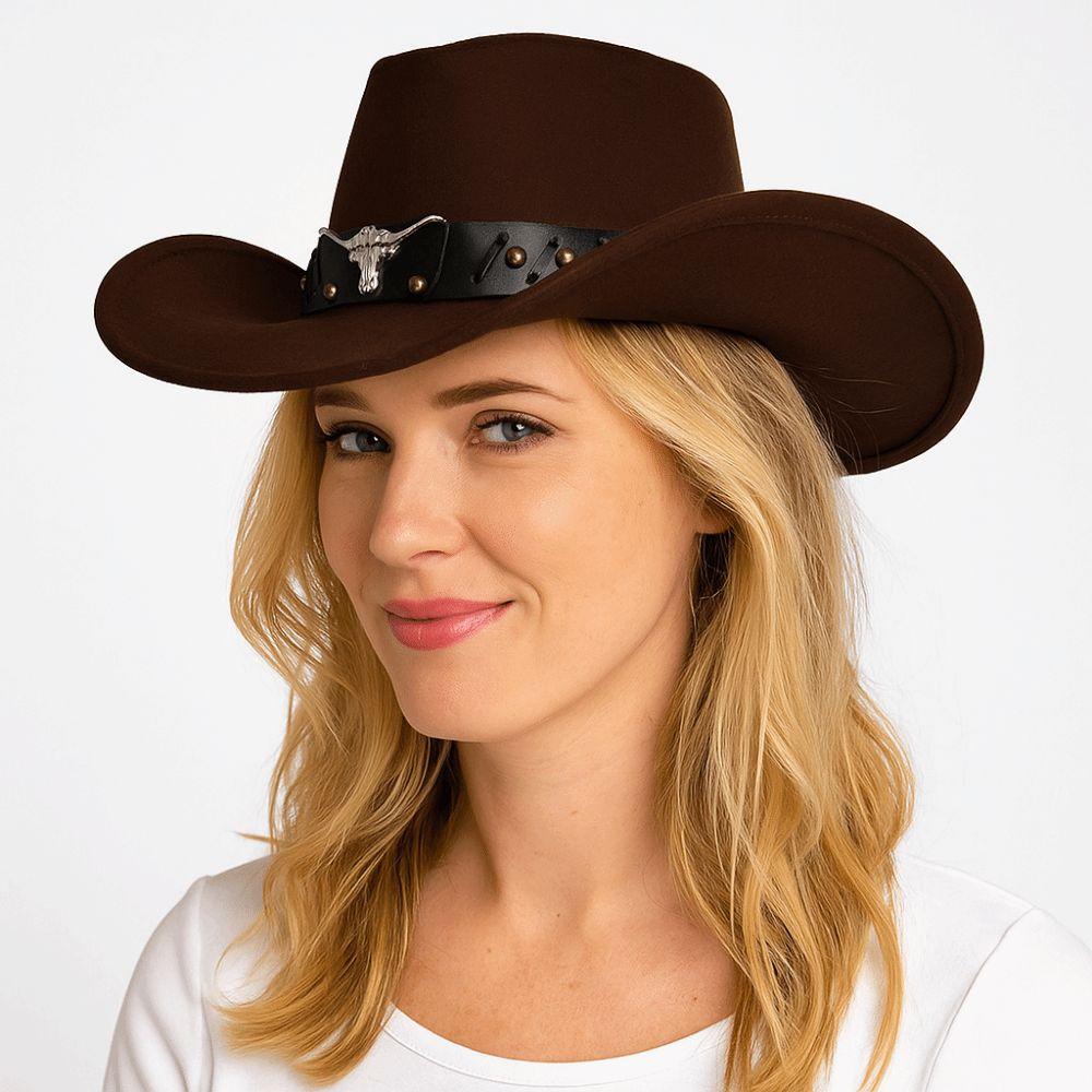 Cow Head Western Cowboy Hat Wide Brim Knight Hat Gentleman Visor Caps  Outdoor
