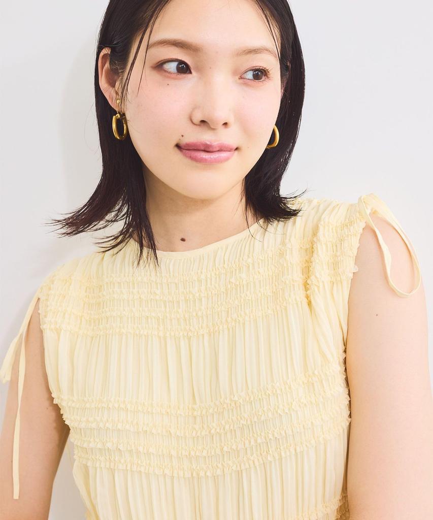 Pleated Sheer Shirring Cream [BIS] Women's Blouse, (83)