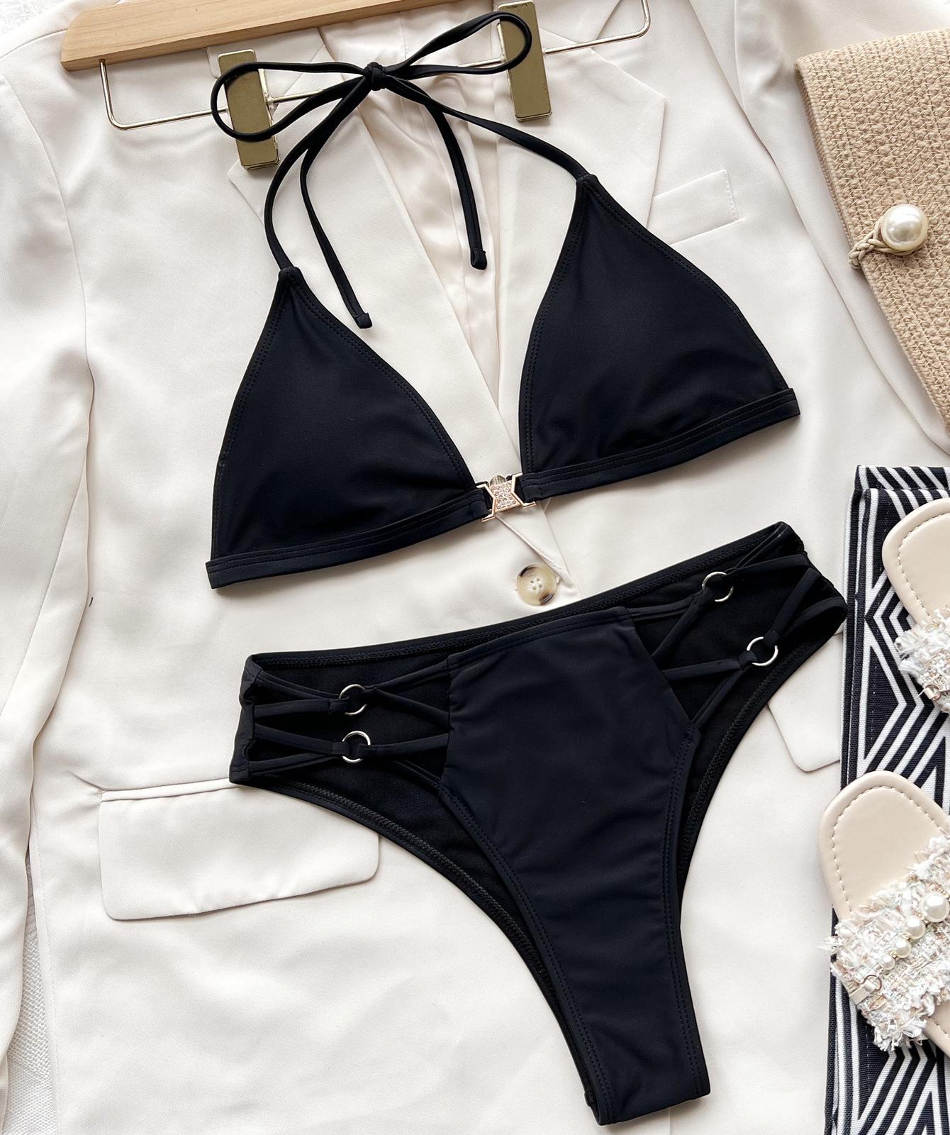 

Микробикини, сексуальные женские купальники, черные стринги с вырезами, бразильские купальники, комплект бикини, пляжная одежда L чёрный