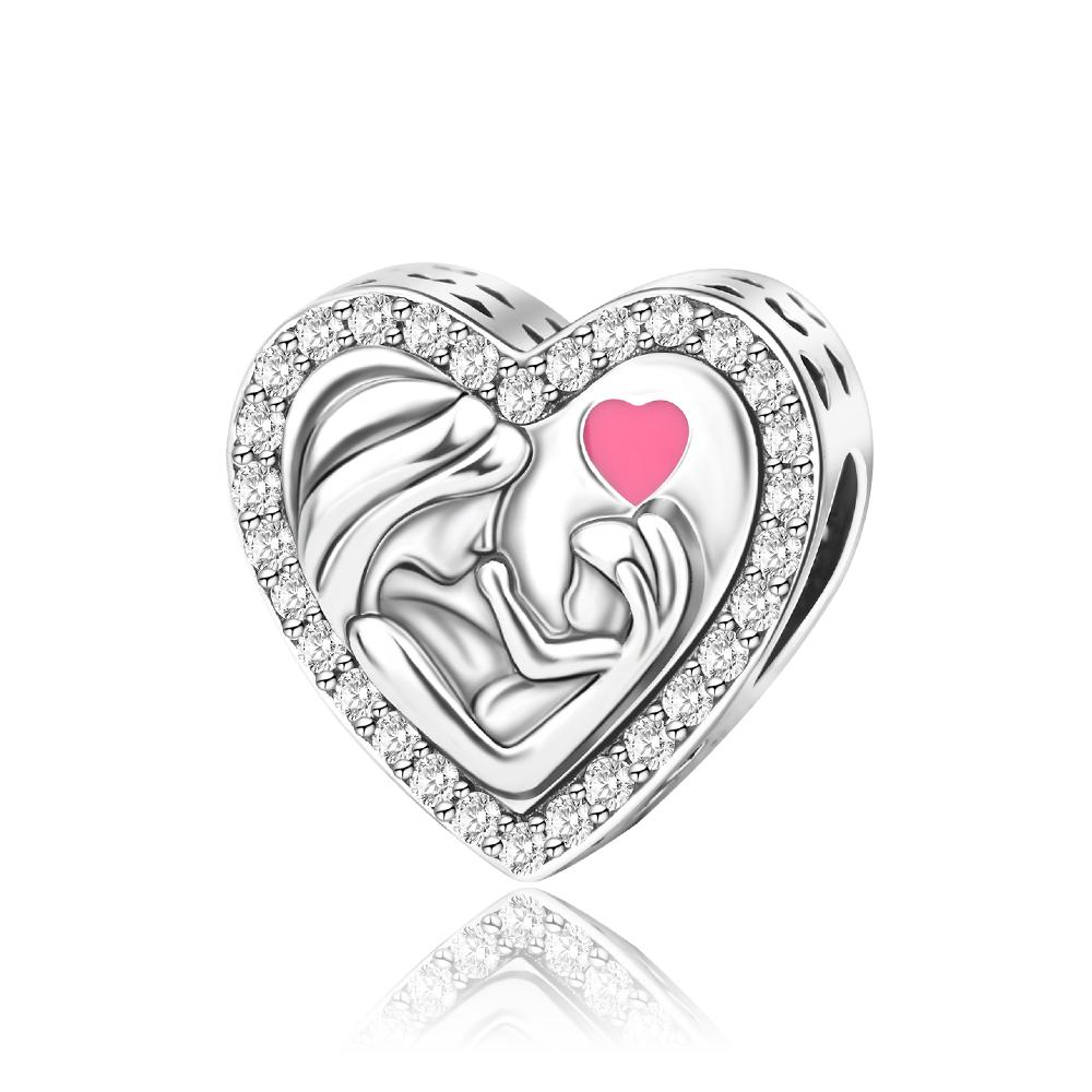 Copper Heart Shaped Warm Family Mom Charm Beads Fit Original Bracelets Fine Diy Mother'S Day Jewelry Gifts