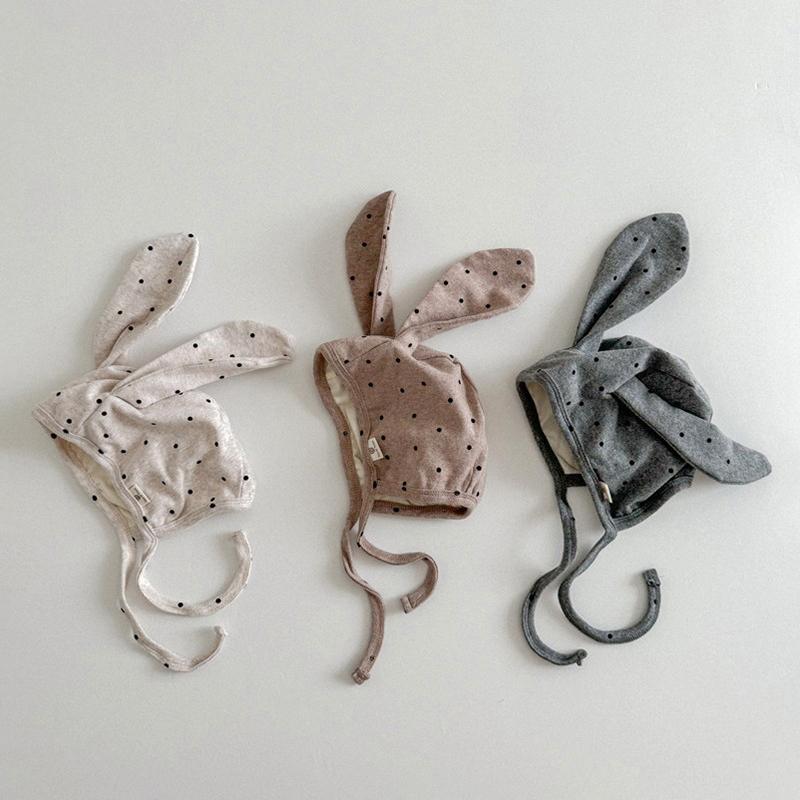 Cute Rabbit Ear Protection Hat Newborn Fetal Hat 0-20M Baby Dot Print Cotton Bonnet Spring Autumn Warm Kid Earmuffs Cap