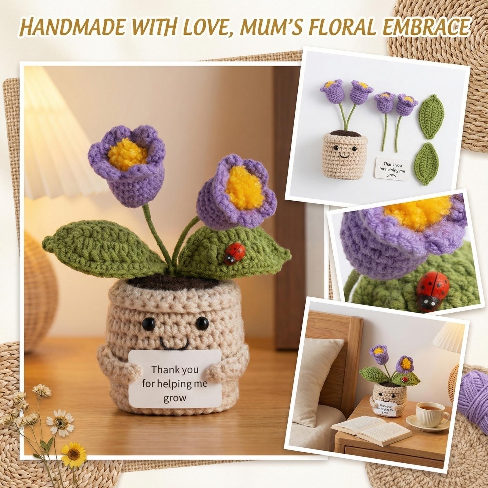 Plant Doll Pottery Mother s Day Gift Flower Handmade Knitted Sunflower Simulation Flower Pottery One Size
