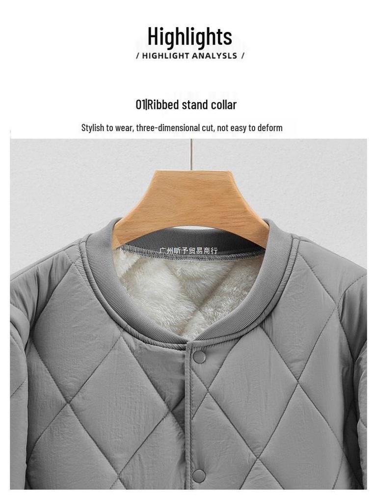 Men's Plus Size Lambswool Cotton Jacket - Autumn Winter Warm, Velvet-Lined, Thick, Short Collar, Loose Fit, Versatile Design
