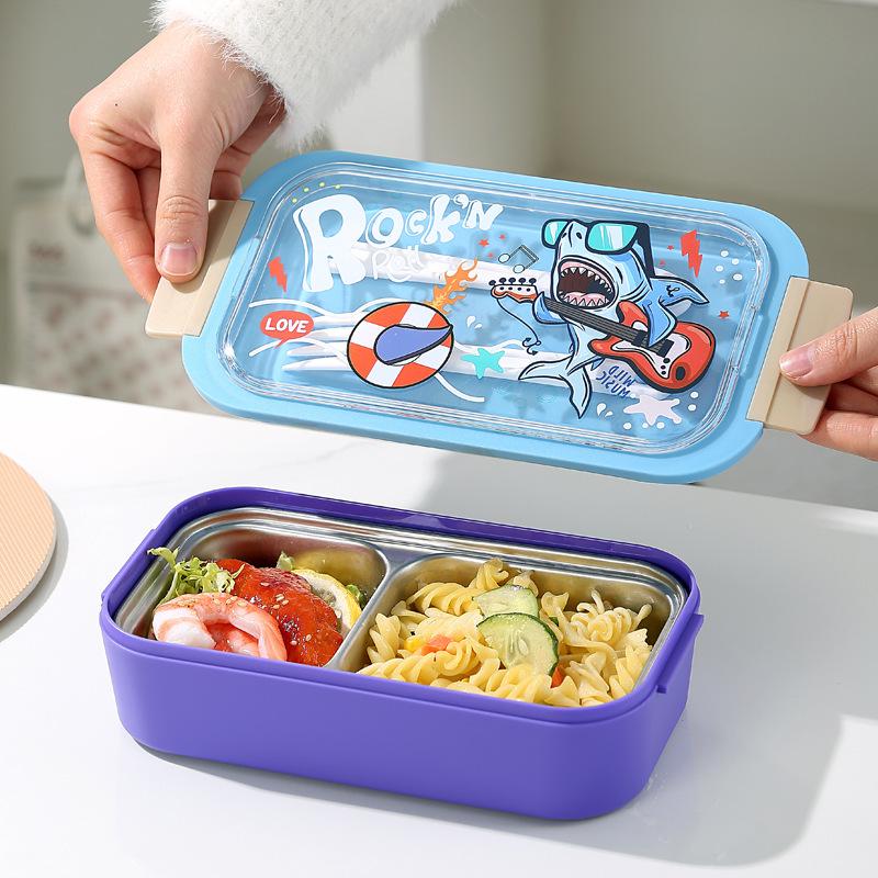 Cartoon Student Lunch Bento Box - Large Capacity, Microwaveable with Divider and Buckle