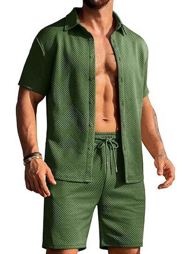 

Вязаный летний пляжный комплект из топа на пуговицах и шорт с карманами, 2025 Small темно-зеленого