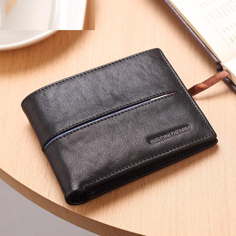 Bison Denim Mode Luxus Männer Brieftaschen Aus Echtem Leder Kurze Design Männlichen Schlank Bifold Brieftasche Tasche