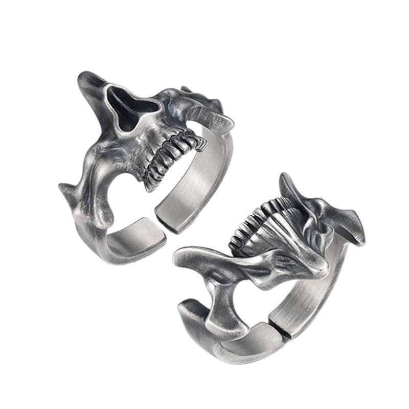 Retro Silver Black Skull Rings Sophisticated Silver Black Skull Rings Vintage Cool Punk Gothic Rings Jewelry