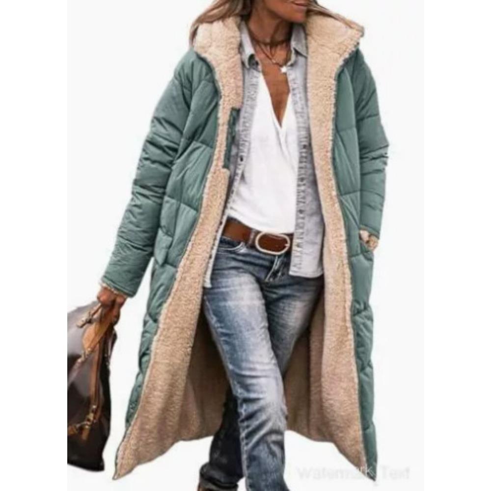 Solid Color Double-Sided Wear Hooded Cotton Coat, Thickened Slim Fit Long Sleeve Long Open Front Jacket