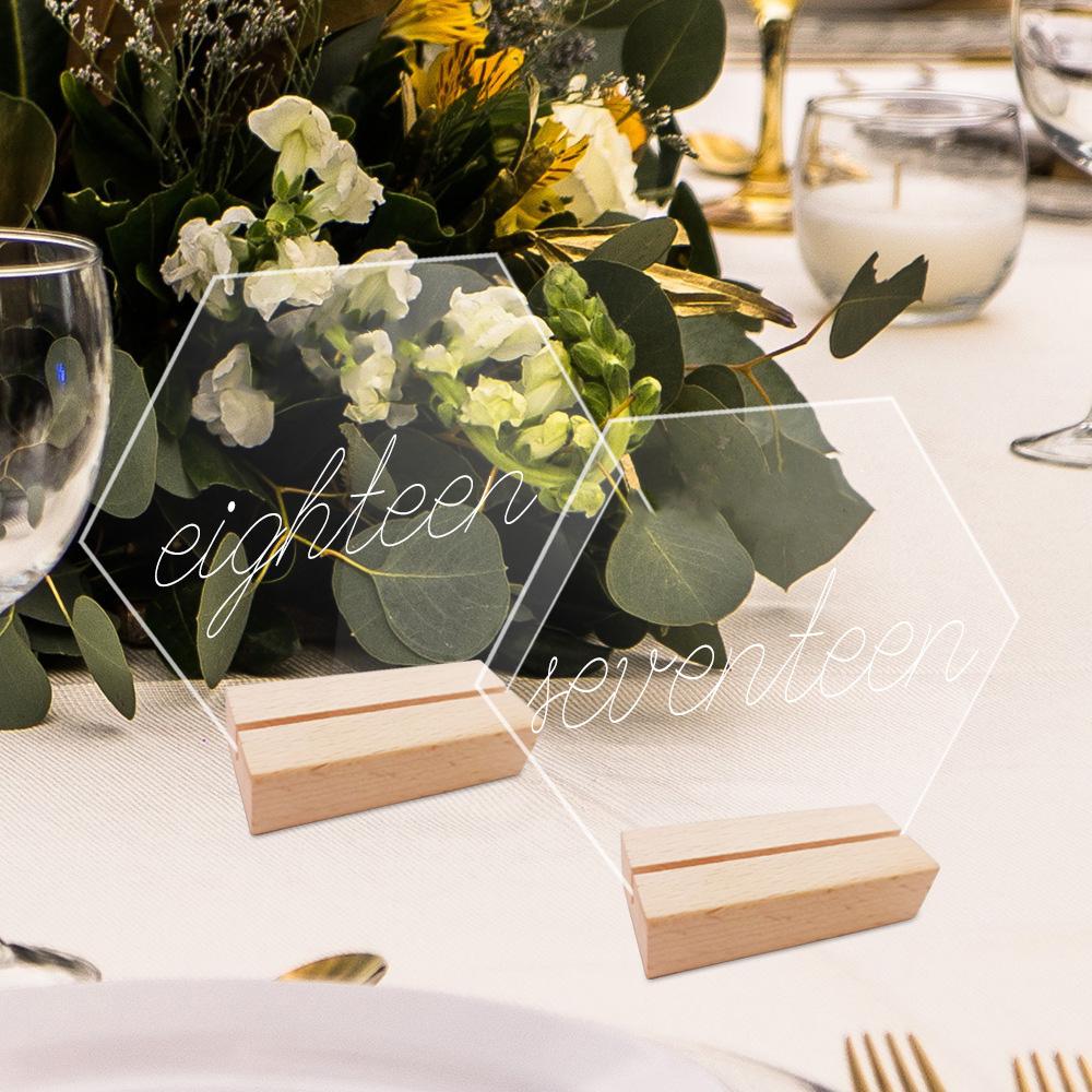 Transparent Acrylic Table Card Sign Holder Wedding Party Table Number Plate Table Card Banquet DIY Wooden Base Plate Sign