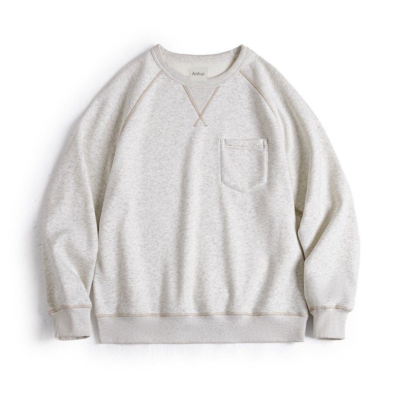 

Madden Parka American Retro Heavy Weight round Neck Fleece-Lined Sweater Casual Sports Thickening Heattech Tops Men s Autumn Light gray flower L