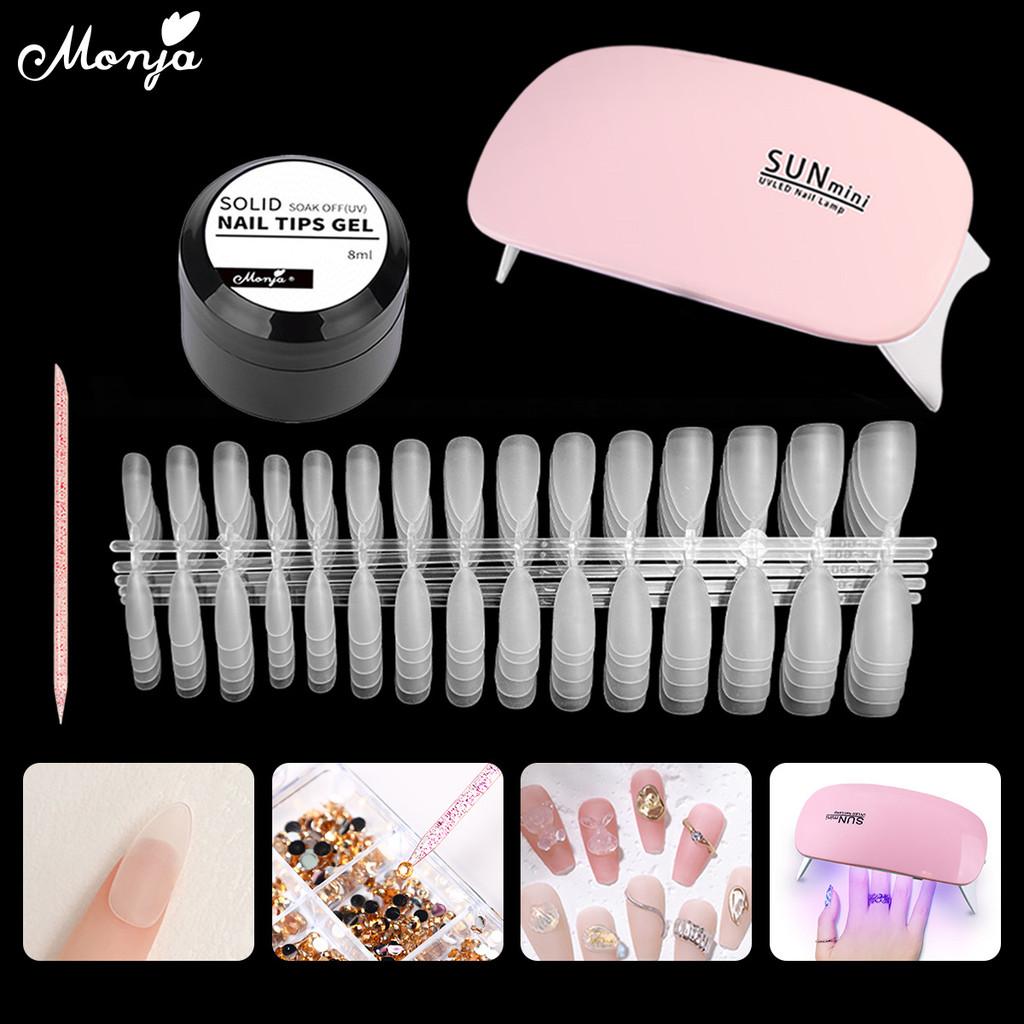 

Monja 4PCS/Set UV Lamp Nail Art Extension Dryer Glue Kit 150Pcs Matte False Nails Tips Gel Crystal Glitter Stick DIY Manicure Design Tools