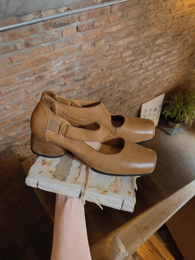 Super Soft Horse Leather~ High-end Leather Square Head Thick Heel Mary Jane Shoes Women's Autumn Retro Ballet Shoes Small Leather Shoes Single Shoes