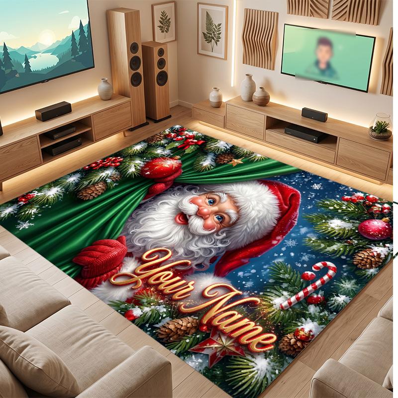 Christmas Theme Soft Crystal Velvet Rug Custom Name & Text Print Non Slip Floor Rug for Bedroom Living Room
