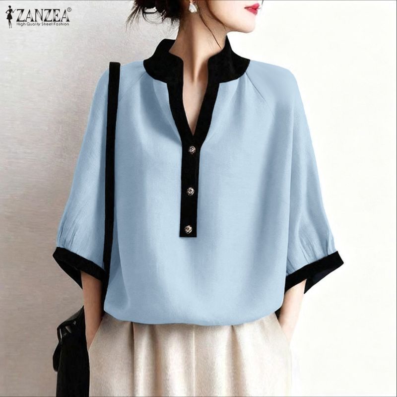 ZANZEA Women Casual V-Neck Half Sleeve Loose Blouse
