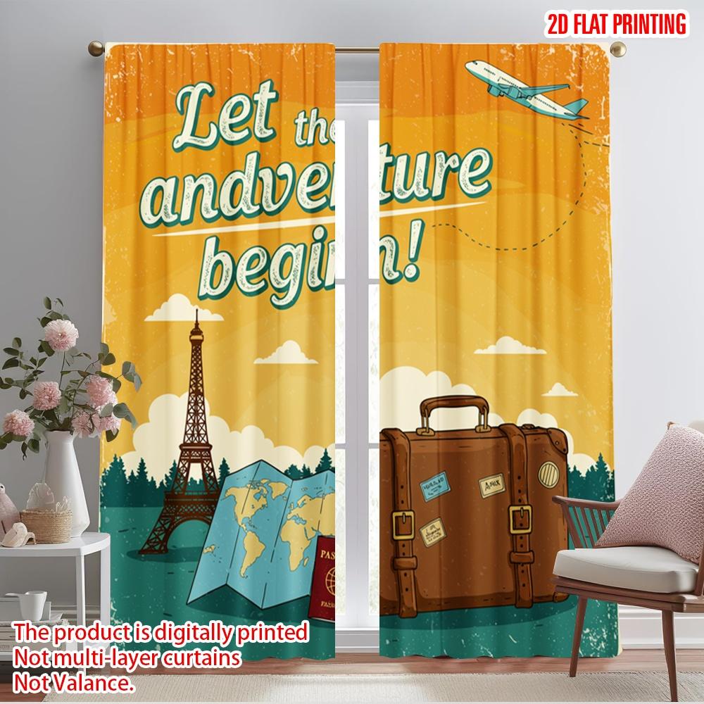 

2pcs 2D flat printing Drapes Let the adventure begin Paris 100% Polyester Without Electricity 0 for Festive Portraits and Party 52.50×116.00 CM 2pcs
