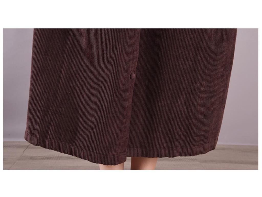 2025 Spring/Autumn Retro Corduroy Loose Long Sleeve Solid Color Dress