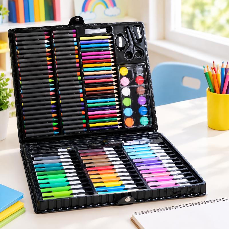 Set d'Arte per Bambini 208 Pezzi Con Cavalletto Integrato Assortimento di Materiali per Colorare per Bambini Disegno Artigianato Attività di Homeschooling
