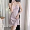Summer ice silk new solid color pajamas with chest pads lace cross lace suspender nightdress thin sexy loungewear