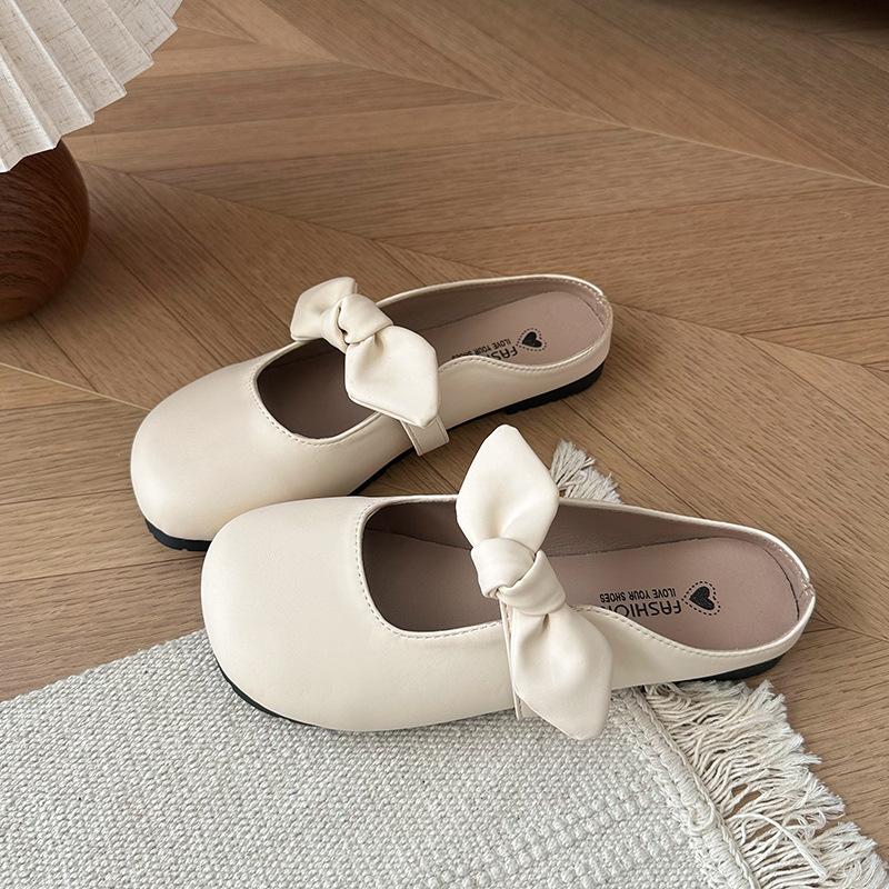 

Soft-soled bag head slippers women s lazy shoes 2025 summer new French bow one pedal half drag single shoes 40
