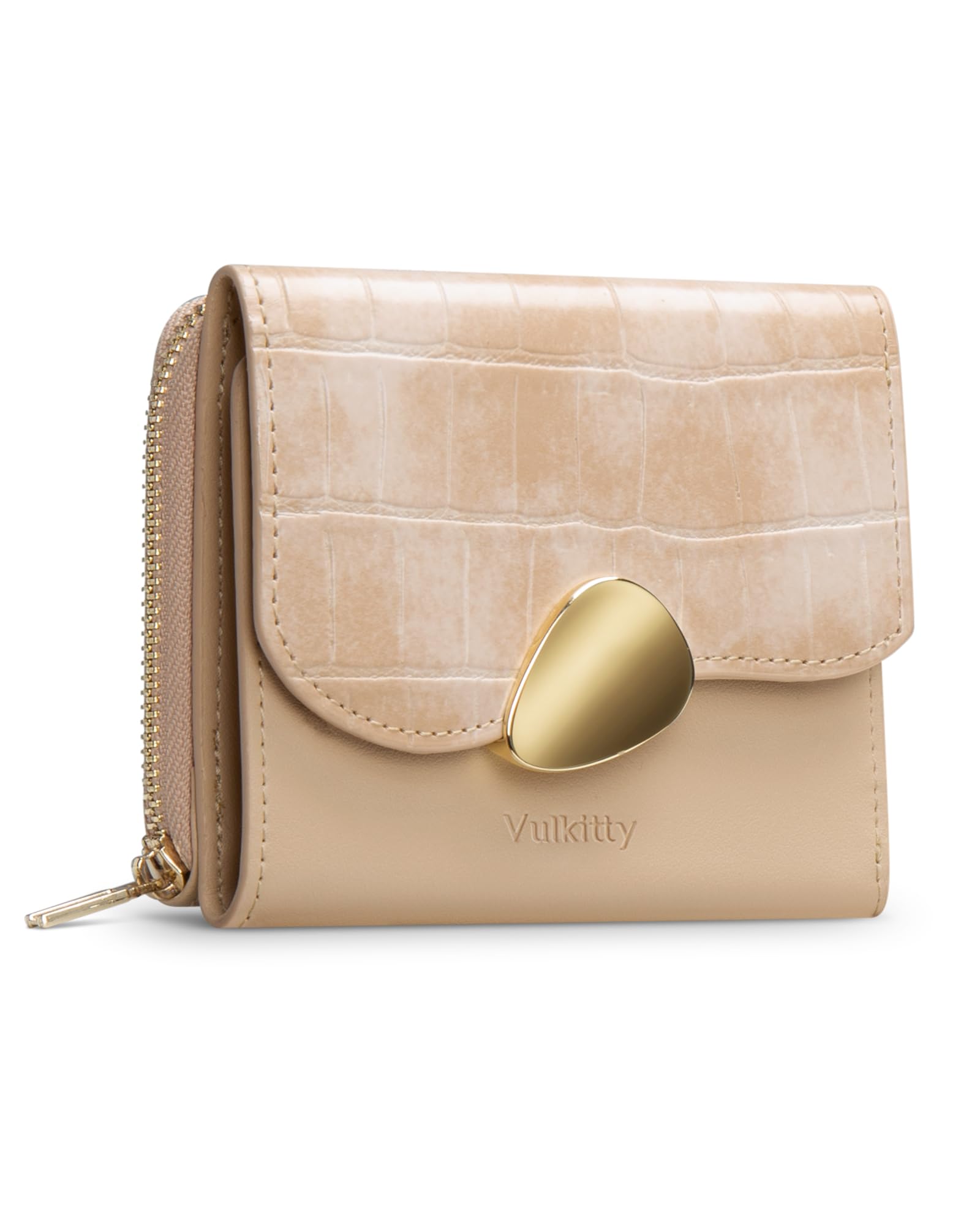 

Vulkitty Women s Compact Tri-fold Leather Wallet with RFID Blocking and Zipper Pocket, Perfect Gift (Beige)