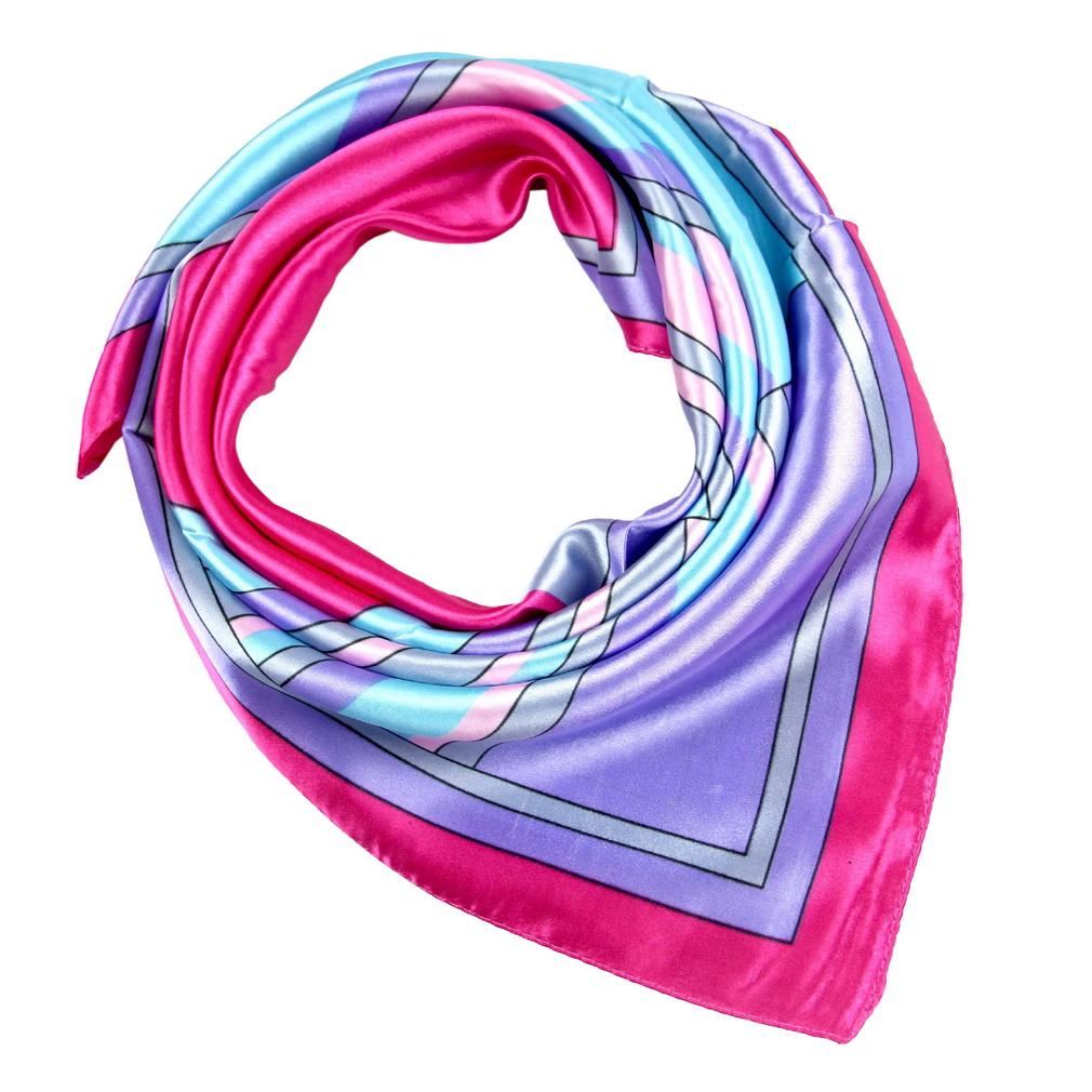 60x60cm Colorful Geometric Stripe Print Satin Silk Scarf Multifunctional Square Neck Scarves for Women