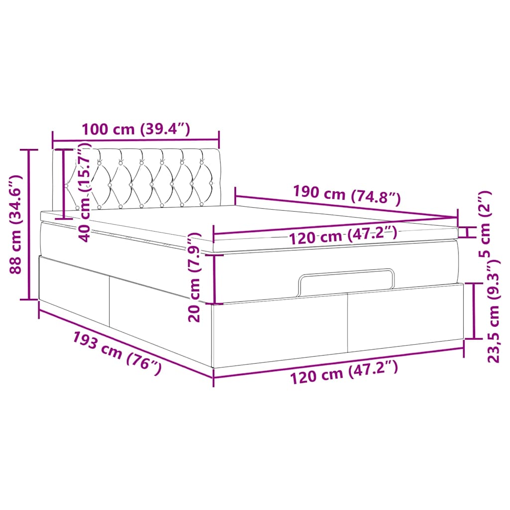 Ottoman Bed with Mattress & LEDs Light Grey 120x190 cm Velvet