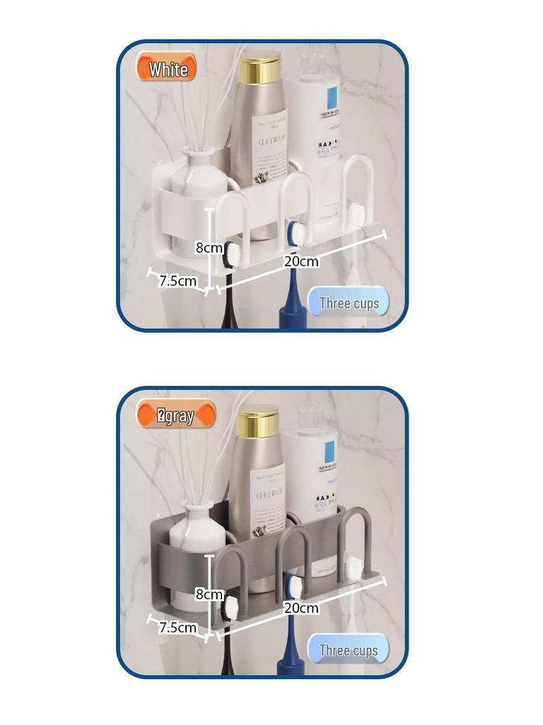 No-Punch Wall-Mounted Toothbrush and Cup Holder for Bathroom