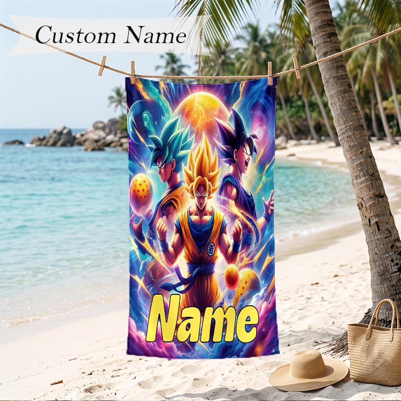Dragon Ball Benutzerdefinierter Name Aufgedrucktes Strandtuch Personalisiertes Weiches Handtuch für Schwimmen Strand Reisen