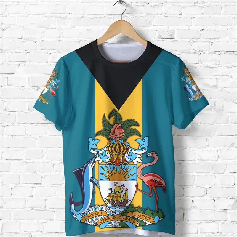 Bahamas Flag National Emblem 3D Printing Cross-border New Men's Short-sleeved T-shirt Factory Direct Sales Foreign Trade Supply Wholesale