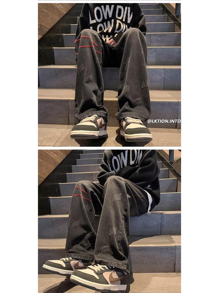 Herren Trendige Straight-Fit Washed Velvet Jeans - Amerikanischer Retro-Stil, Lockere Freizeithose für Frühling und Herbst.