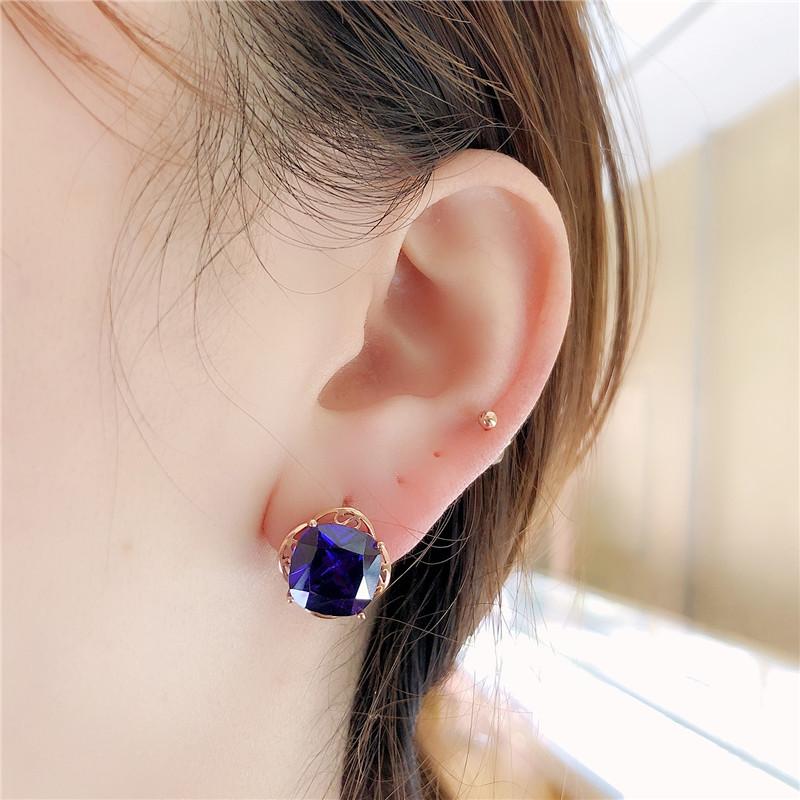 Purple Gold Square Purple Stone Earrings, High-End Elegant Earrings, Rose Gold-Plated Ear Jewelry.