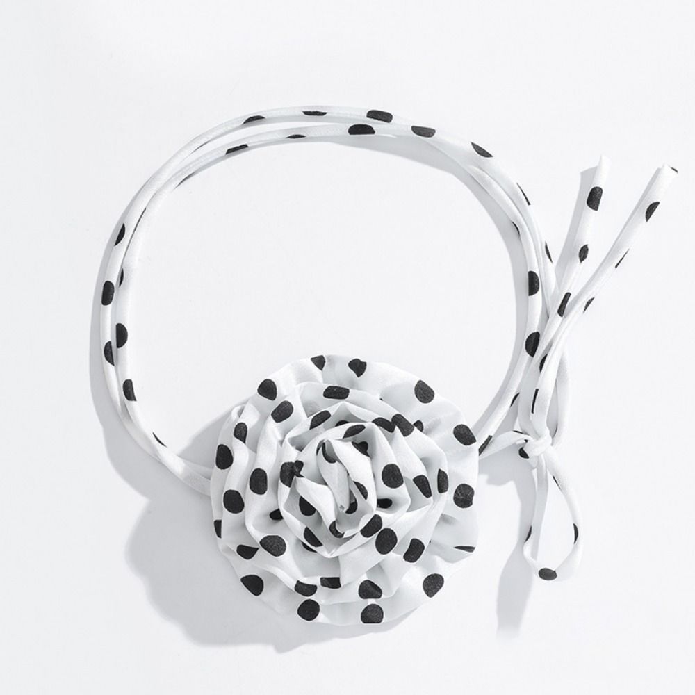 Romantic Polka-dot Rose Choker Adjustable Bow Necklace Trend Big Rose Clavicle Chain  Women