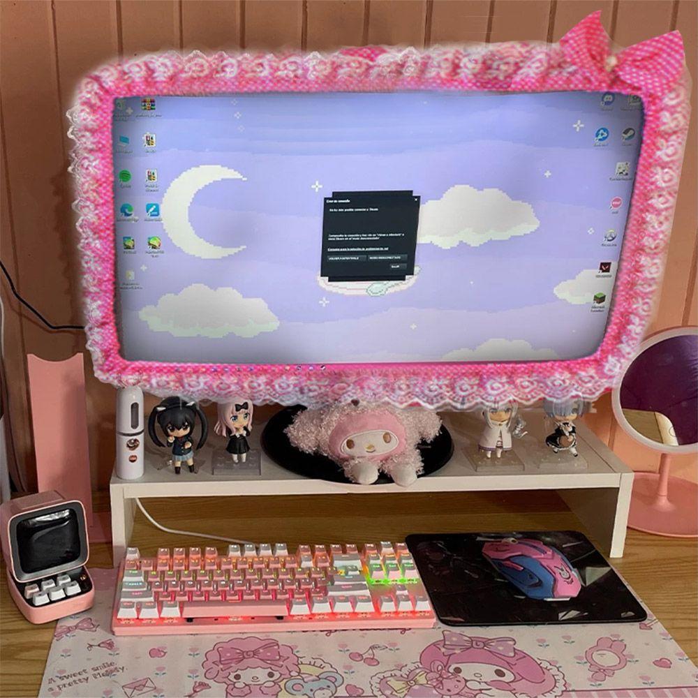 Purple Monitor Cute Pink Cat Ear Design Monitor Dust Cover For PC