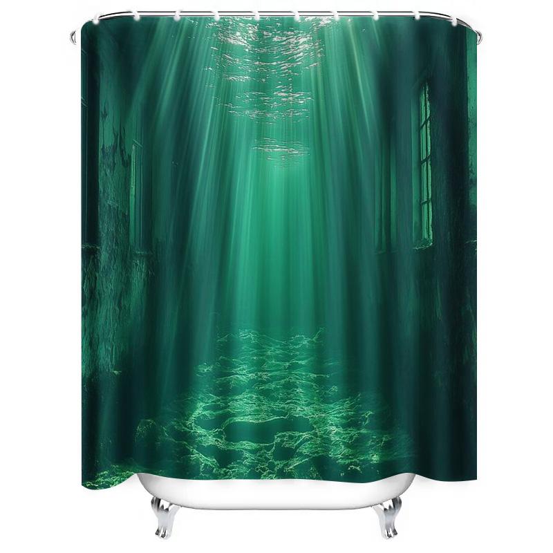 Mystic Underwater City Design Waterproof Shower Curtain Heat Resistant Machine Washable Non-Transparent 180x180cm