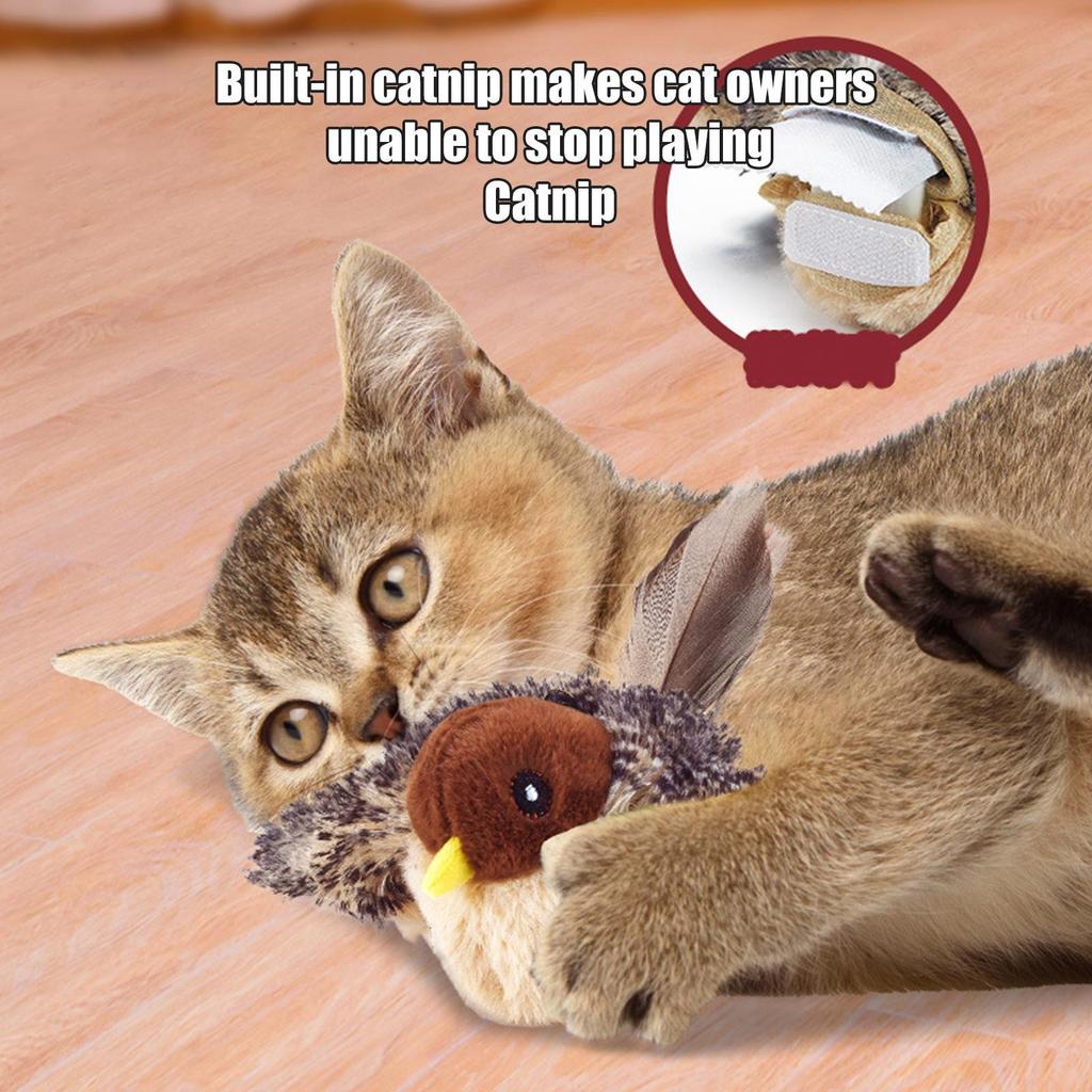 USB Rechargeable Flapping Bird Cat Toy Touch Activated Chirping Interactive Plush Toy with Catnip for Indoor Kitten Enrichment