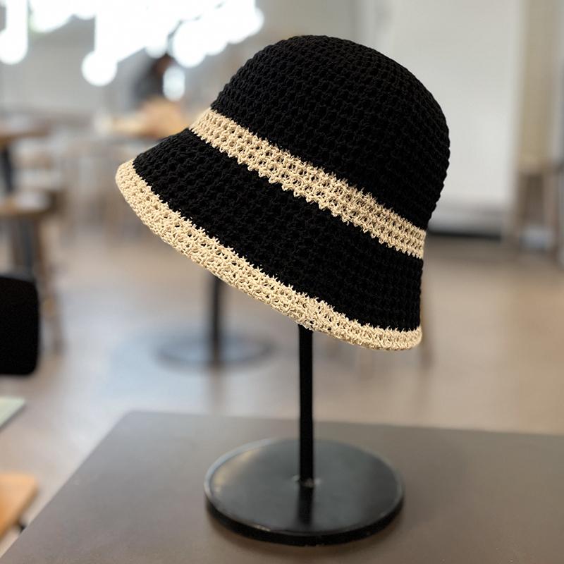Retro woven hat women's spring and autumn breathable hollow face small knitted bucket hat sunshade bucket hat tide