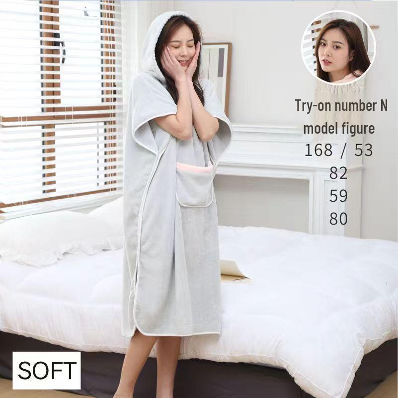 Women's Coral Fleece Hooded Bathrobe - Absorbent, Quick-Drying, & Parent-Child Home Use Cloak