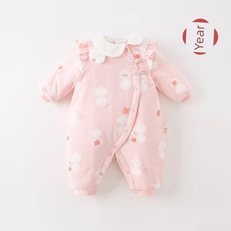 David Bella Baby Winter Clothes, Newborn Cotton Clothing, Festive Male and Female Baby New Year Clothes, One-Piece Clothing Pink [Ready Stock] 90