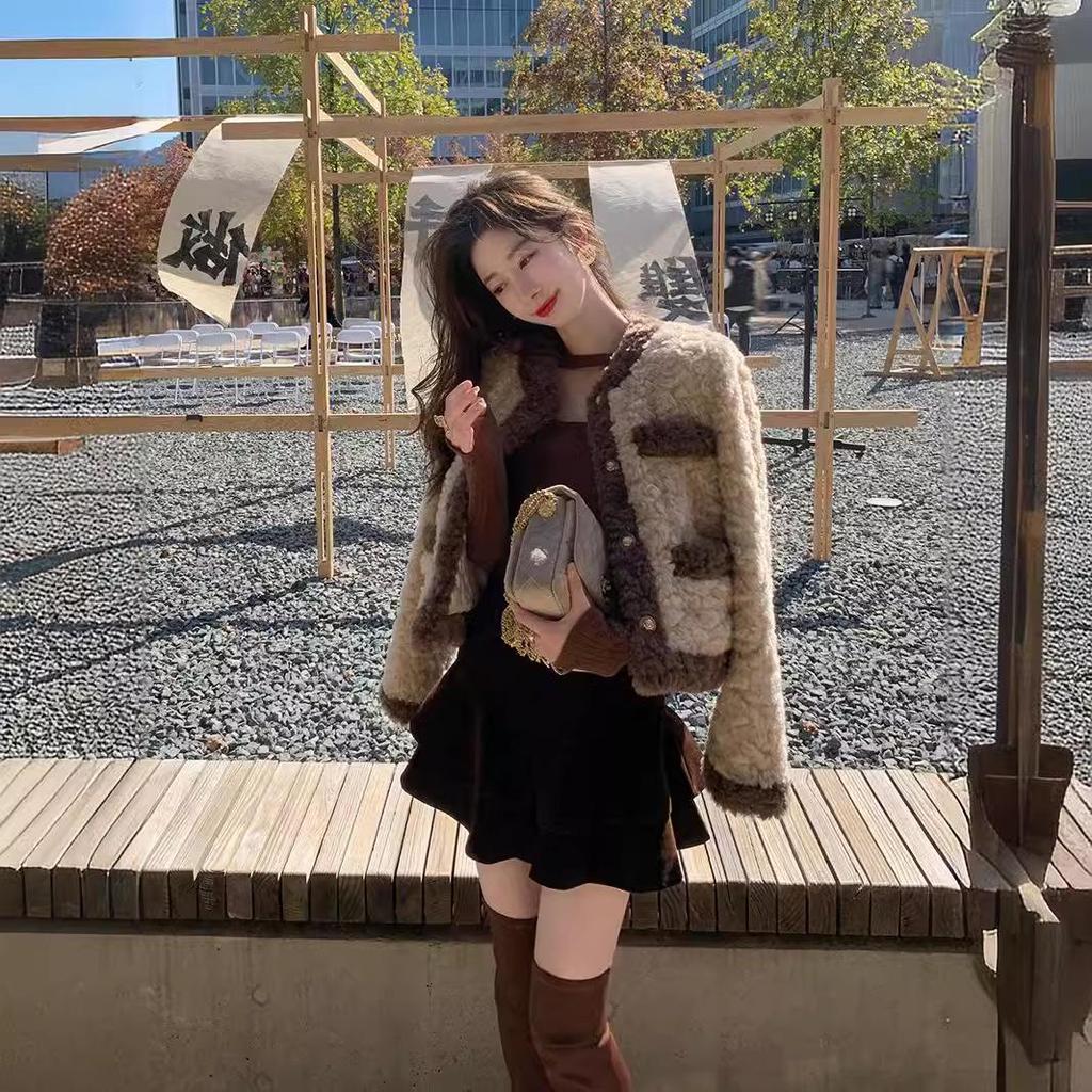 Women's Short Lambswool Coat - 2025 Retro Style, Autumn/Winter Plush, Loose Fit, Cotton-Padded Fur Design