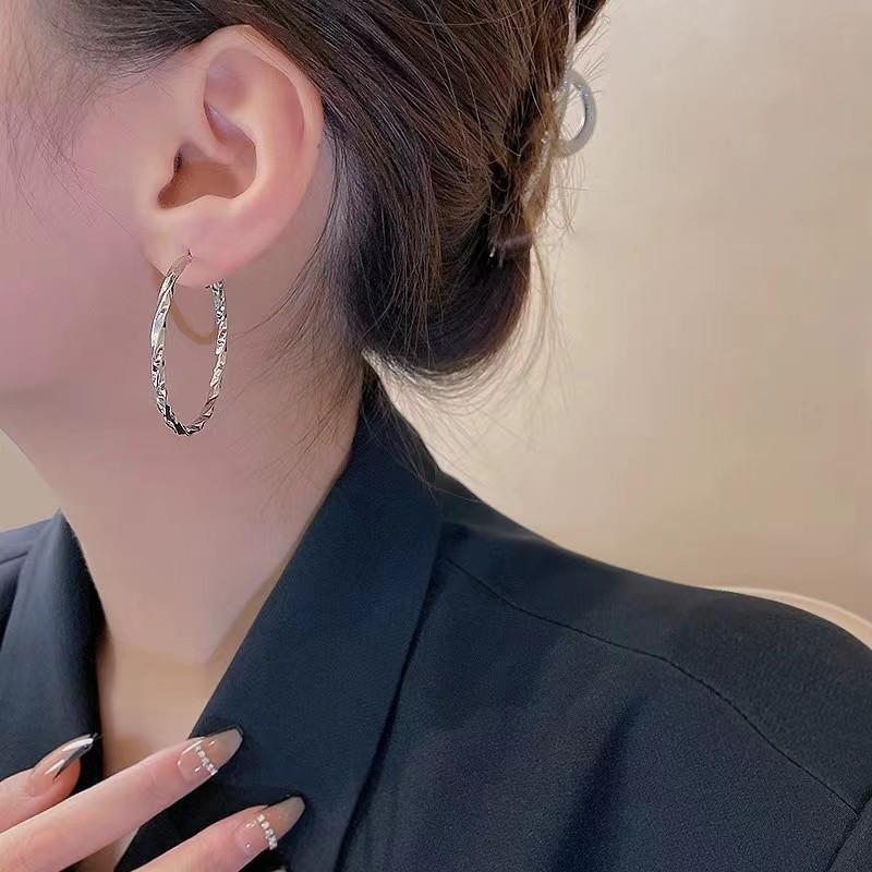 Summer Colorful Textured Hoop Earrings: Korean Fashion S925 Sterling Silver Luxury